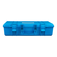 Side profile of the blue carry case showing the sturdy handle and dual latches