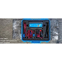 Top-down view of the Victron carry case showing organized storage for charger and leads