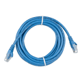 Coiled 5m blue Cat5e RJ45 UTP Ethernet patch cable with clear modular connectors