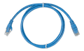 Coiled 0.9m blue Cat5e RJ45 UTP Ethernet patch cable with clear modular connectors
