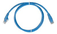 Coiled 0.9m blue Cat5e RJ45 UTP Ethernet patch cable with clear modular connectors