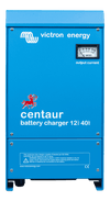 Victron Centaur 12V 40A battery charger in blue aluminium enclosure with analogue output current ammeter