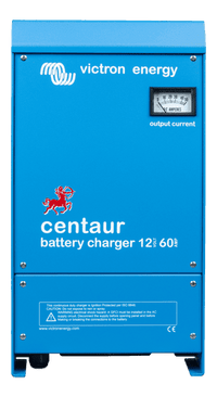 Blue Victron Centaur 12V 60A battery charger with analogue ammeter on front