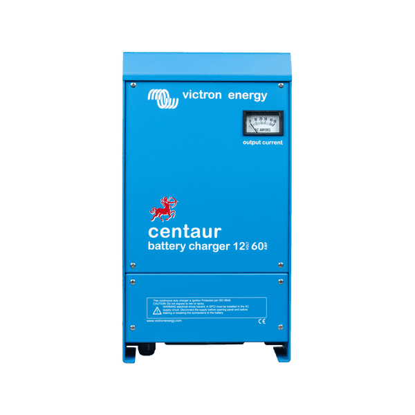 Blue Victron Centaur 12V 60A battery charger with analogue ammeter on front