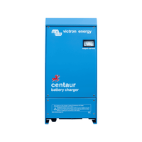Front view of Victron Centaur 24V 60A charger with analogue ammeter and blue aluminium enclosure