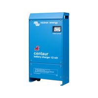 Perspective view of Victron Centaur battery charger in blue aluminium case
