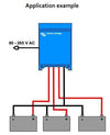 Application diagram showing a battery charger connected to three separate batteries