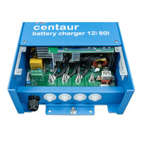 Internal view of the Centaur charger showcasing the wiring terminals and component layout