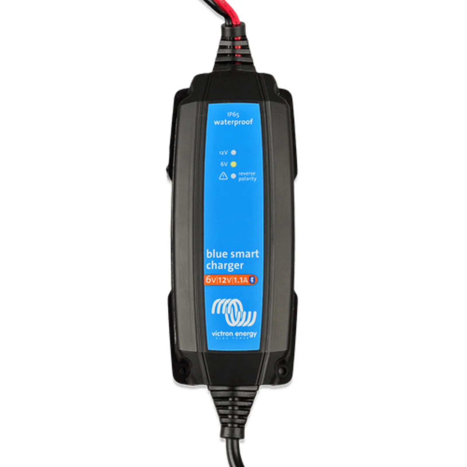 Front view of Victron 6V 12V 1.1A Blue Smart charger with status indicators