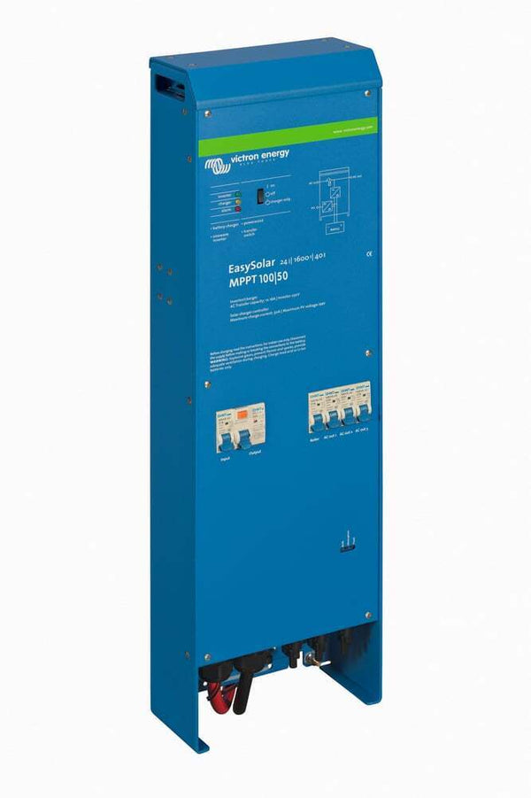 Left perspective of Victron EasySolar blue aluminium enclosure