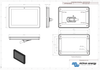 Dimensional drawing of the Victron GX Touch 50 display unit and mounting frame in millimetres