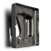 Profile view of the rear side of the black wall mount enclosure