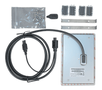 Rear view of 7-inch system display showing mounting brackets, hardware, ferrites and integrated cabling