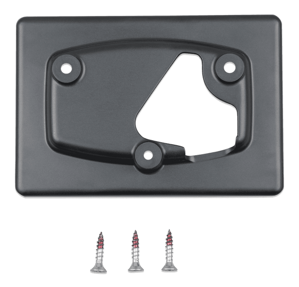 Front view of black GX Touch 70 wall mount bracket with three mounting screws