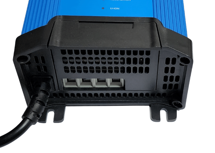 Bottom view of the charger with the protective ventilation cover installed
