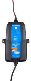 Overhead view of a Blue Smart charger 12V 15A fitted into the wall mount bracket