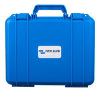 Blue Victron hard-shell carry case for IP65 battery chargers with handle and secure latches