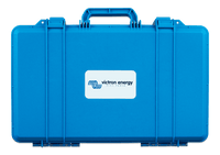 Front view of the blue Victron protective carry case for IP65 chargers