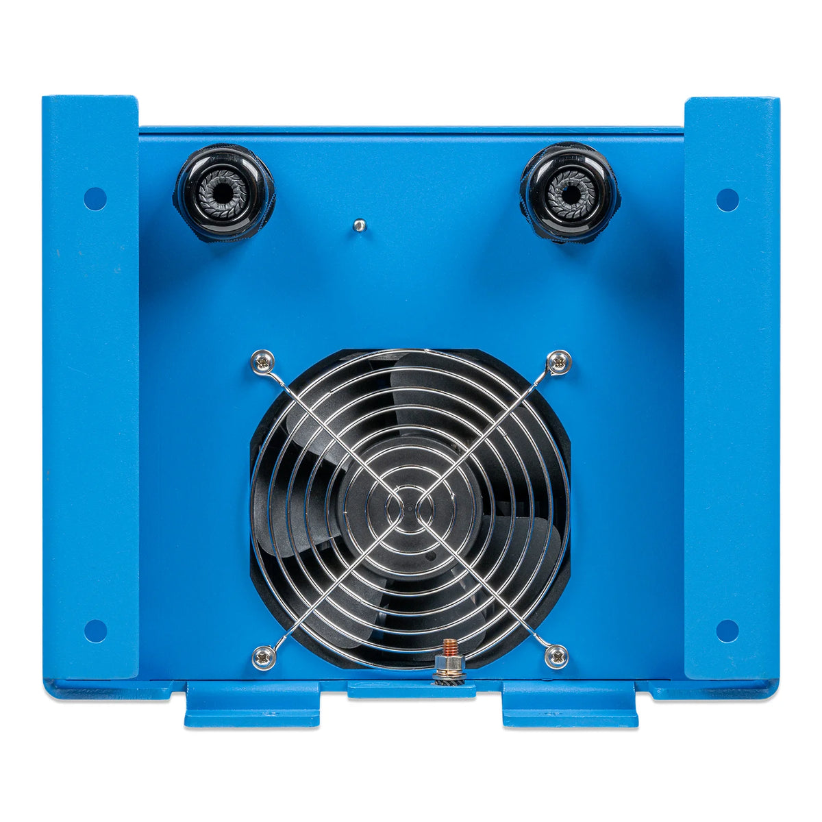 Underside view showing cooling fan and cable entry points on the isolation transformer