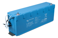 Elevated perspective of the 200Ah lithium battery showing top terminals and enclosure design