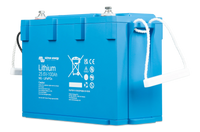 Angled view of the 24V 100Ah lithium battery highlighting the compact design and side handles