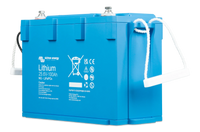 Angled view of the 24V 100Ah lithium battery highlighting the compact design and side handles