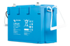 Angled view of the 24V 100Ah lithium battery highlighting the compact design and side handles