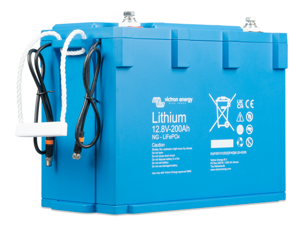 Close-up of M8 circular communication cables on a lithium battery