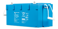 Angled side view of Victron Smart NG battery showing integrated carry handle and blue housing