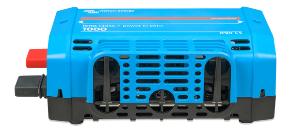 Angled front view of blue Lynx Class-T Power In unit showing vent patterns