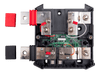 Top-down internal view of battery shunt showing tinned copper busbars and circuit board