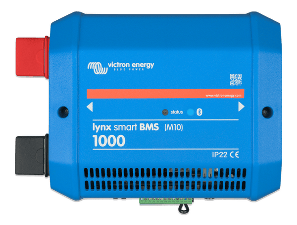 Front view of the blue Victron Lynx Smart BMS 1000 NextGen with IP22 rating