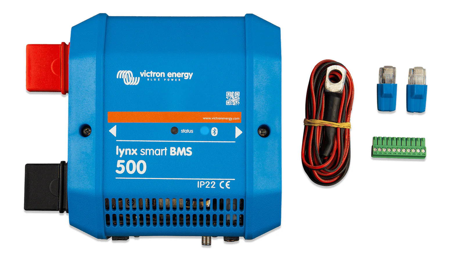 Victron Lynx Smart BMS 500 unit with included cable lug, RJ45 terminators and terminal block