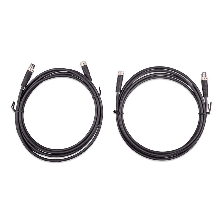 Two coiled 2m black cables with M8 male and female 3-pole connectors