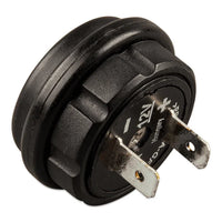 Rear view of Victron MagCode power port showing 12V positive and negative male spade terminals