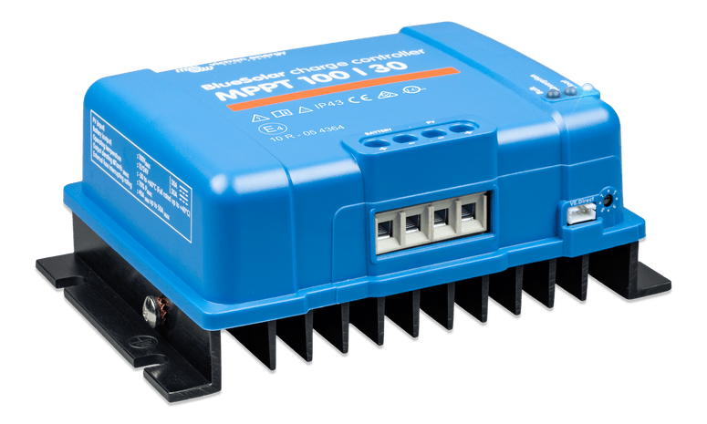 Side profile showing mounting brackets and specifications label on the enclosure