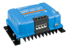 Perspective view of solar charge controller showing technical specification label and mounting points