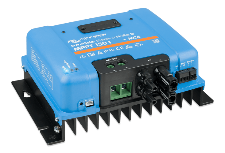 Victron SmartSolar charge controller viewed from below showing terminal layout