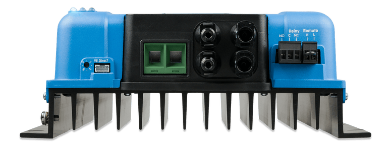Detailed view of the connection ports on a Victron SmartSolar MPPT 150/60-MC4