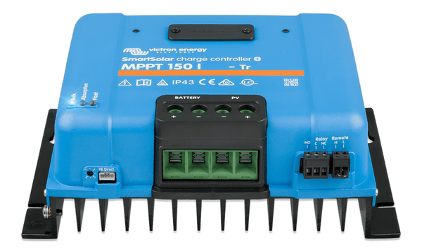 Close-up of the SmartSolar MPPT 150/60-Tr connection area and terminal blocks