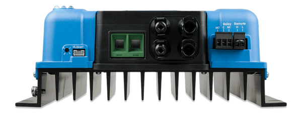 Bottom connection panel view of Victron MPPT 150/70-MC4 showing VE.Direct and MC4 ports