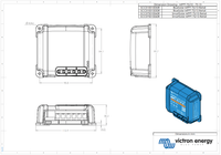 Dimensional line drawing of the MPPT 75/10 solar controller showing mounting hole positions