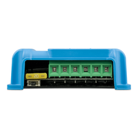 Close-up of the screw-down terminals and yellow 20A fuse on a SmartSolar controller