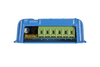 Close-up of terminal connections and replaceable 20A fuse on the bottom of a Victron charge controller