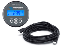 Victron MPPT control display panel with blue backlit LCD screen and coiled 5-metre VE.Direct cable
