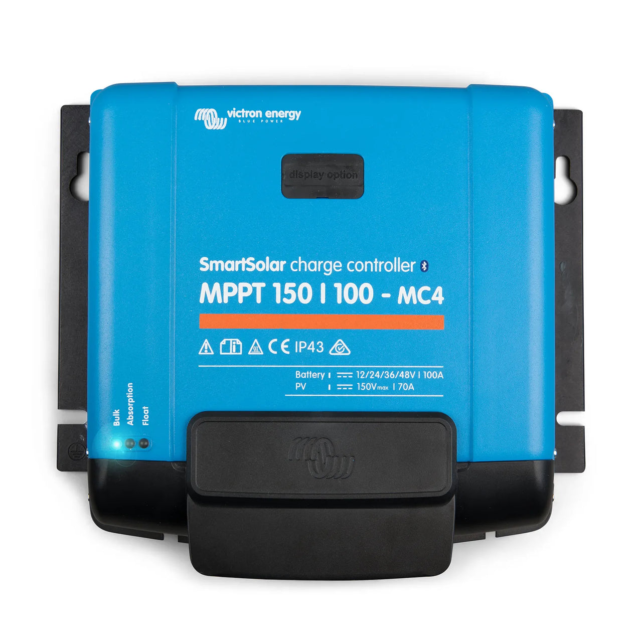 Top-down view of Victron SmartSolar MPPT charge controller with WireBox-L installed