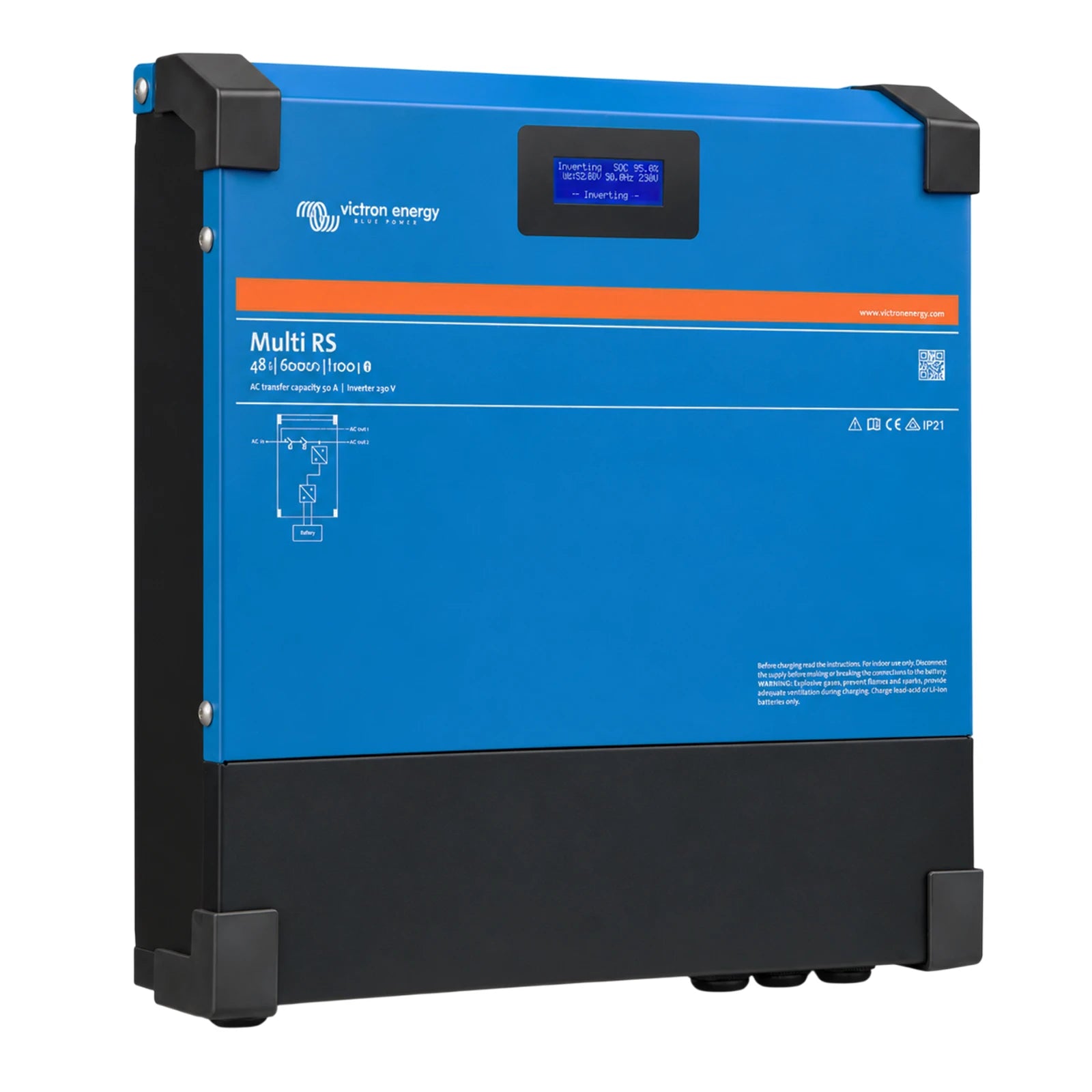 Left side angled view showing the profile of the Victron Multi RS inverter charger