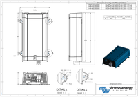 Dimensional engineering drawing of the Victron MultiPlus 1600VA showing mounting points and measurements