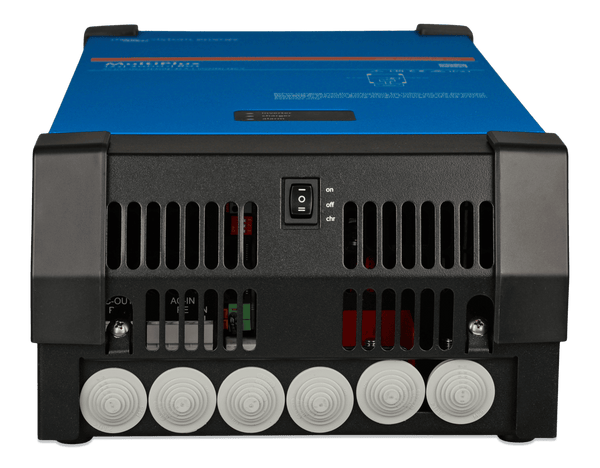 Bottom view of MultiPlus inverter showing cable entry points and main power switch