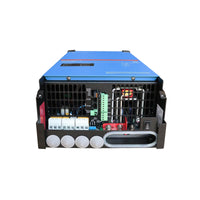 Internal connection view of Victron MultiPlus-II 4000W inverter charger showing AC terminals and DC bolts